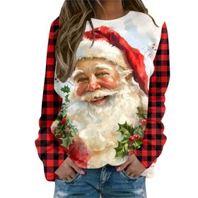 Generisch Noel Baskılı Yuvarlak Yaka Uzun Kol Şık Pembe-V Kadın Sweatshirt