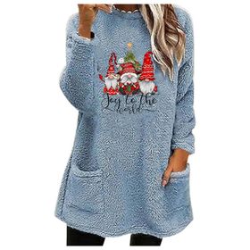 Generisch Noel Baskılı Yuvarlak Yaka Uzun Kollu D-Mavi Kadın Sweatshirt