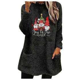 Generisch Noel Baskılı Yuvarlak Yaka Uzun Kollu D-Siyah Kadın Sweatshirt