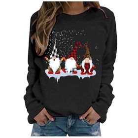 Generisch Noel Baskılı Yuvarlak Yaka Uzun Kollu Şık Siyah Schwarz-A Kadın Sweatshirt