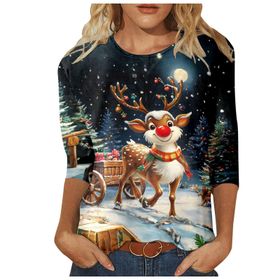 Generisch Q Noel 3/4 Kollu Tatlı Desenli Kazak Model Kış Yuvarlak Yaka Uzun Kollu Süveter Moda Bol Üst Giyim Beyaz Kadın Kazağı