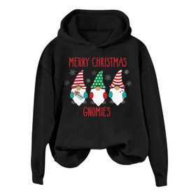 Generisch Schwarz A Noel Kapüşonlu Modern Noel Baskılı Kış Uzun Kollu Gündelik Zarif Siyah Kadın Sweatshirt