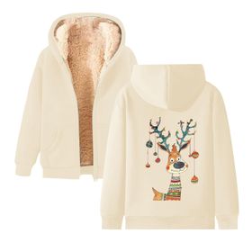 Generisch Weihnachtspullover Damen Zarif A Noel Kapüşonlu Tarzı Boş Zaman Polar Model Noel Baskılı Kış Uzun Kollu Gündelik Bej Kadın Sweatshirt