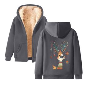 Generisch Weihnachtspullover Damen Zarif A Noel Kapüşonlu Tarzı Boş Zaman Polar Model Noel Baskılı Kış Uzun Kollu Gündelik Gri Kadın Sweatshirt
