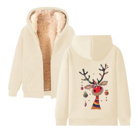 Generisch Weihnachtspullover Damen Zarif B Noel Kapüşonlu Tarzı Boş Zaman Polar Model Noel Baskılı Kış Uzun Kollu Gündelik Bej Kadın Sweatshirt