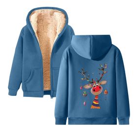 Generisch Weihnachtspullover Damen Zarif B Noel Kapüşonlu Tarzı Boş Zaman Polar Model Noel Baskılı Kış Uzun Kollu Gündelik Mavi Kadın Sweatshirt