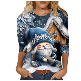 Generisch Z Noel 3/4 Kollu Tatlı Desenli Kazak Model Kış Yuvarlak Yaka Uzun Kollu Süveter Moda Bol Üst Giyim Beyaz Kadın Kazağı