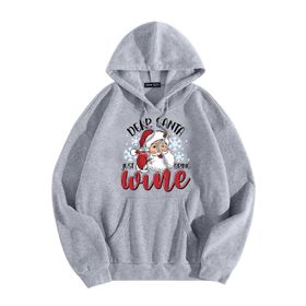 Generisch Zarif A Noel Kapüşonlu Tarzı Boş Zaman Kazak Model Noel Baskılı Kış Uzun Kollu Gündelik Açık Gri Kadın Sweatshirt