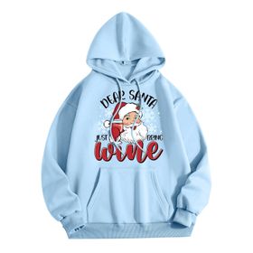 Generisch Zarif A Noel Kapüşonlu Tarzı Boş Zaman Kazak Model Noel Baskılı Kış Uzun Kollu Gündelik Açık Mavi Kadın Sweatshirt