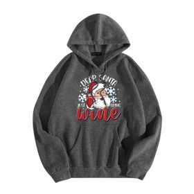 Generisch Zarif A Noel Kapüşonlu Tarzı Boş Zaman Kazak Model Noel Baskılı Kış Uzun Kollu Gündelik Gri Kadın Sweatshirt