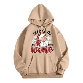 Generisch Zarif A Noel Kapüşonlu Tarzı Boş Zaman Kazak Model Noel Baskılı Kış Uzun Kollu Gündelik Haki Kadın Sweatshirt