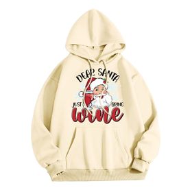 Generisch Zarif A Noel Kapüşonlu Tarzı Boş Zaman Kazak Model Noel Baskılı Kış Uzun Kollu Gündelik Light Sarı Kadın Sweatshirt