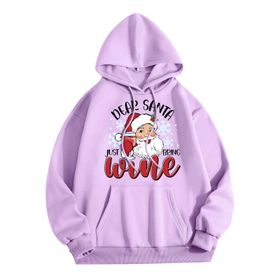 Generisch Zarif A Noel Kapüşonlu Tarzı Boş Zaman Kazak Model Noel Baskılı Kış Uzun Kollu Gündelik Lila Kadın Sweatshirt