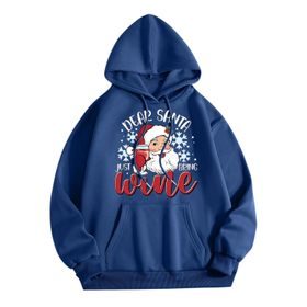 Generisch Zarif A Noel Kapüşonlu Tarzı Boş Zaman Kazak Model Noel Baskılı Kış Uzun Kollu Gündelik Mavi Kadın Sweatshirt