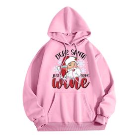 Generisch Zarif A Noel Kapüşonlu Tarzı Boş Zaman Kazak Model Noel Baskılı Kış Uzun Kollu Gündelik Pembe Kadın Sweatshirt