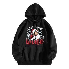 Generisch Zarif A Noel Kapüşonlu Tarzı Boş Zaman Kazak Model Noel Baskılı Kış Uzun Kollu Gündelik Siyah Kadın Sweatshirt