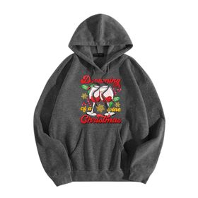 Generisch Zarif B Noel Kapüşonlu Tarzı Boş Zaman Kazak Model Noel Baskılı Kış Uzun Kollu Gündelik B Gri Kadın Sweatshirt