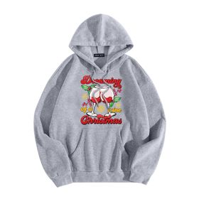 Generisch Zarif B Noel Kapüşonlu Tarzı Boş Zaman Kazak Model Noel Baskılı Kış Uzun Kollu Gündelik Light Gri Kadın Sweatshirt