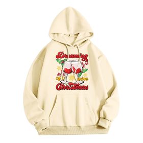 Generisch Zarif B Noel Kapüşonlu Tarzı Boş Zaman Kazak Model Noel Baskılı Kış Uzun Kollu Gündelik Light Sarı Kadın Sweatshirt