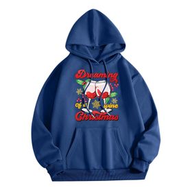 Generisch Zarif B Noel Kapüşonlu Tarzı Boş Zaman Kazak Model Noel Baskılı Kış Uzun Kollu Gündelik Mavi Kadın Sweatshirt