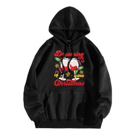 Generisch Zarif B Noel Kapüşonlu Tarzı Boş Zaman Kazak Model Noel Baskılı Kış Uzun Kollu Gündelik Siyah Kadın Sweatshirt
