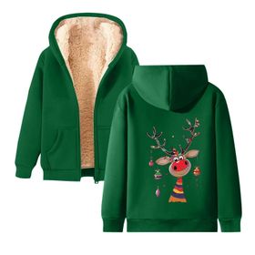 Generisch Zarif B Noel Kapüşonlu Tarzı Boş Zaman Polar Fermuarlıı Model Noel Baskılı Kış Uzun Kollu Gündelik Yeşil Kadın Sweatshirt