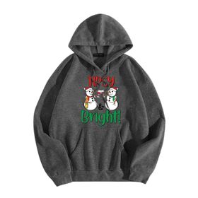 Generisch Zarif C Noel Kapüşonlu Tarzı Boş Zaman Kazak Model Noel Baskılı Kış Uzun Kollu Gündelik Gri Kadın Sweatshirt