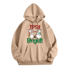 Generisch Zarif C Noel Kapüşonlu Tarzı Boş Zaman Kazak Model Noel Baskılı Kış Uzun Kollu Gündelik Haki Kadın Sweatshirt