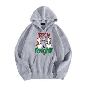 Generisch Zarif C Noel Kapüşonlu Tarzı Boş Zaman Kazak Model Noel Baskılı Kış Uzun Kollu Gündelik Light Gri Kadın Sweatshirt