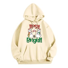 Generisch Zarif C Noel Kapüşonlu Tarzı Boş Zaman Kazak Model Noel Baskılı Kış Uzun Kollu Gündelik Light Sarı Kadın Sweatshirt