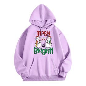 Generisch Zarif C Noel Kapüşonlu Tarzı Boş Zaman Kazak Model Noel Baskılı Kış Uzun Kollu Gündelik Lila Kadın Sweatshirt