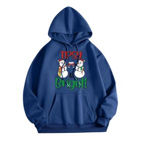 Generisch Zarif C Noel Kapüşonlu Tarzı Boş Zaman Kazak Model Noel Baskılı Kış Uzun Kollu Gündelik Mavi Kadın Sweatshirt
