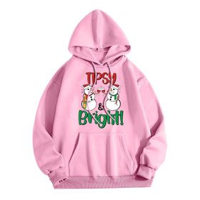 Generisch Zarif C Noel Kapüşonlu Tarzı Boş Zaman Kazak Model Noel Baskılı Kış Uzun Kollu Gündelik Pembe Kadın Sweatshirt
