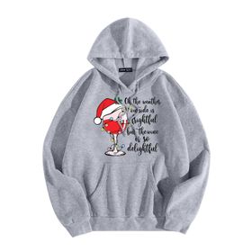 Generisch Zarif D Noel Kapüşonlu Tarzı Boş Zaman Kazak Model Noel Baskılı Kış Uzun Kollu Gündelik Light Gri Kadın Sweatshirt