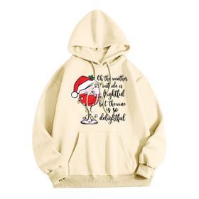 Generisch Zarif D Noel Kapüşonlu Tarzı Boş Zaman Kazak Model Noel Baskılı Kış Uzun Kollu Gündelik Light Sarı Kadın Sweatshirt