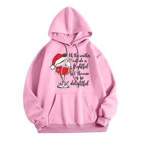 Generisch Zarif D Noel Kapüşonlu Tarzı Boş Zaman Kazak Model Noel Baskılı Kış Uzun Kollu Gündelik Pembe Kadın Sweatshirt