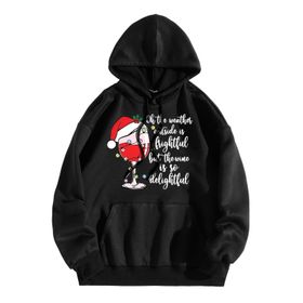 Generisch Zarif D Noel Kapüşonlu Tarzı Boş Zaman Kazak Model Noel Baskılı Kış Uzun Kollu Gündelik Siyah Kadın Sweatshirt
