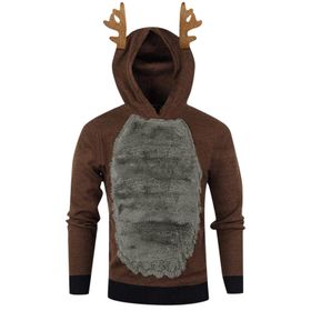 Generisch Zarif Noel Kapüşonlu Tarzı Boş Zaman Kazak Model Noel Baskılı Kış Uzun Kollu Gündelik Gri Kadın Sweatshirt