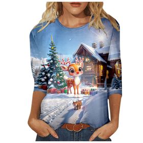 Generisch Zl Noel 3/4 Kollu Tatlı Desenli Kazak Model Kış Yuvarlak Yaka Uzun Kollu Süveter Moda Bol Üst Giyim Kahverengi Kadın Kazağı