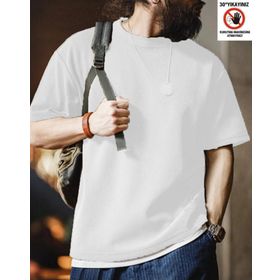Genius Store Waffle Oversize Bisiklet Yaka Kısa Kol Beyaz Erkek T-shirt