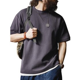 Genius Store Waffle Oversize Bisiklet Yaka Kısa Kol Füme Erkek T-shirt