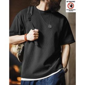 Genius Store Waffle Oversize Bisiklet Yaka Kısa Kol Siyah Erkek T-shirt