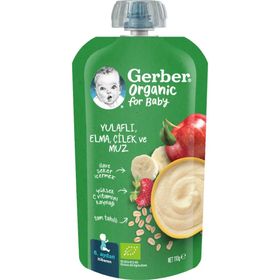 Gerber 110 gr Organic Yulaflı Elma Çilek ve Muz Püre
