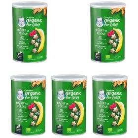 Gerber 35 gr 5 Adet Organik Pirinçli Buğdaylı Muzlu ve Ahududulu Bebek Atıştırmalığı