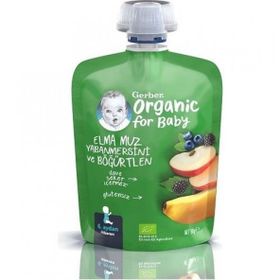 Gerber 90 gr Organik Elma Muz Yabanmersini ve Böğürtlen Püresi