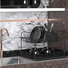 Geseus KB007S Home Mat Siyah İki Katlı Tabaklık Bulaşıklık