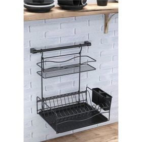 Geseus KB013S Home Borulu Askılı Mat Siyah Bardaklık Tabaklık Bulaşıklık
