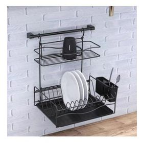 Geseus KB013S Home Borulu Askılı Mat Siyah Bardaklık Tabaklık Bulaşıklık