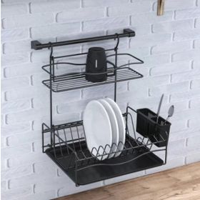 Geseus KB013S Home Borulu Askılı Mat Siyah Bardaklık Tabaklık Bulaşıklık