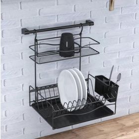Geseus KB013S Home Borulu Askılı Mat Siyah Bardaklık Tabaklık Bulaşıklık